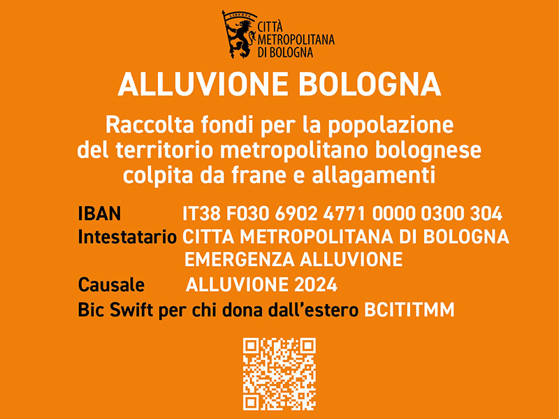 Alluvione, la Città metropolitana di Bologna apre raccolta fondi in favore della popolazione del territorio metropolitano